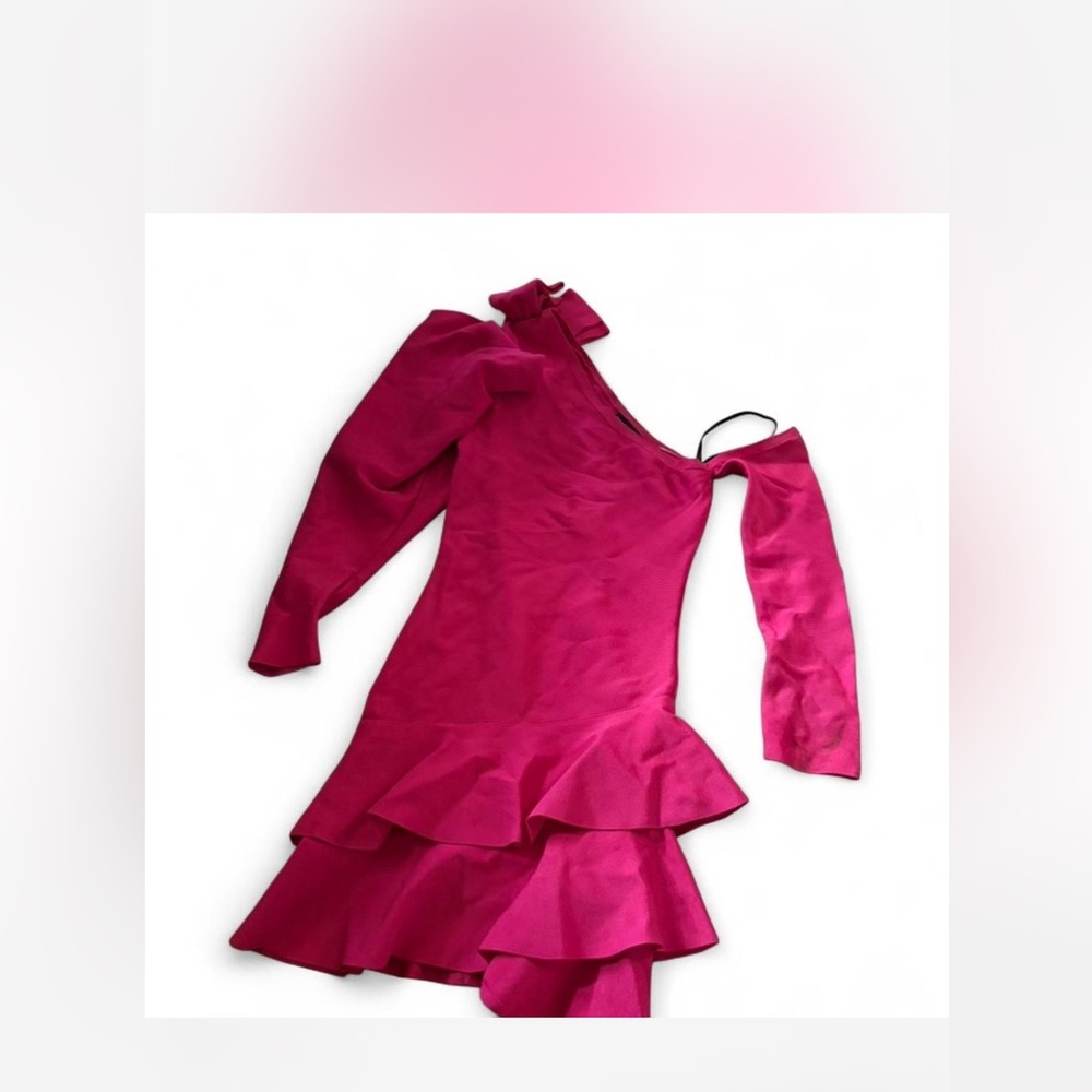bebe Hot Pink One-Shoulder Ruffle Cocktail Dress